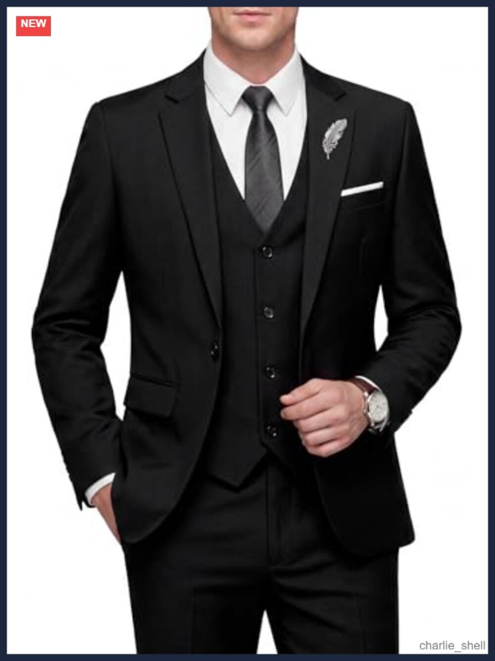 WULFUL Men's Slim Fit 3 Piece Suit One Button Blazer Vest Pants Set
